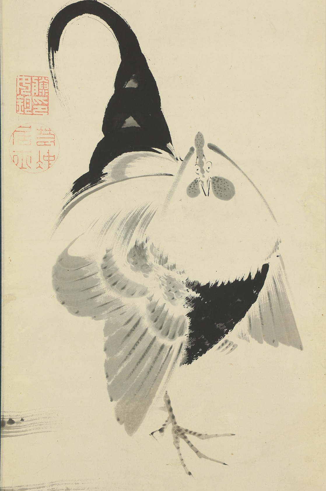 伊藤若冲 隠元豆に鶏画幅 JAKUCHU | 古裂會 (こぎれかい)