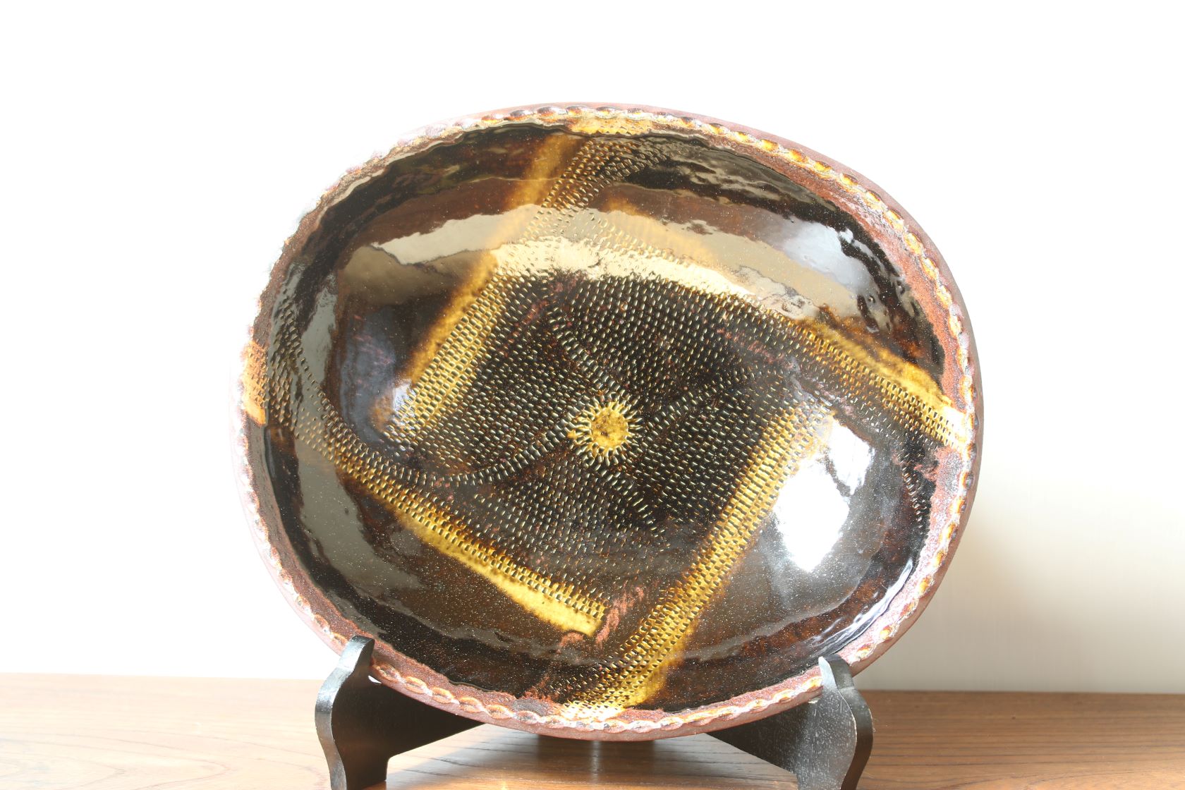 船木研兒 緑釉押文楕円鉢 | 古裂會 (こぎれかい)