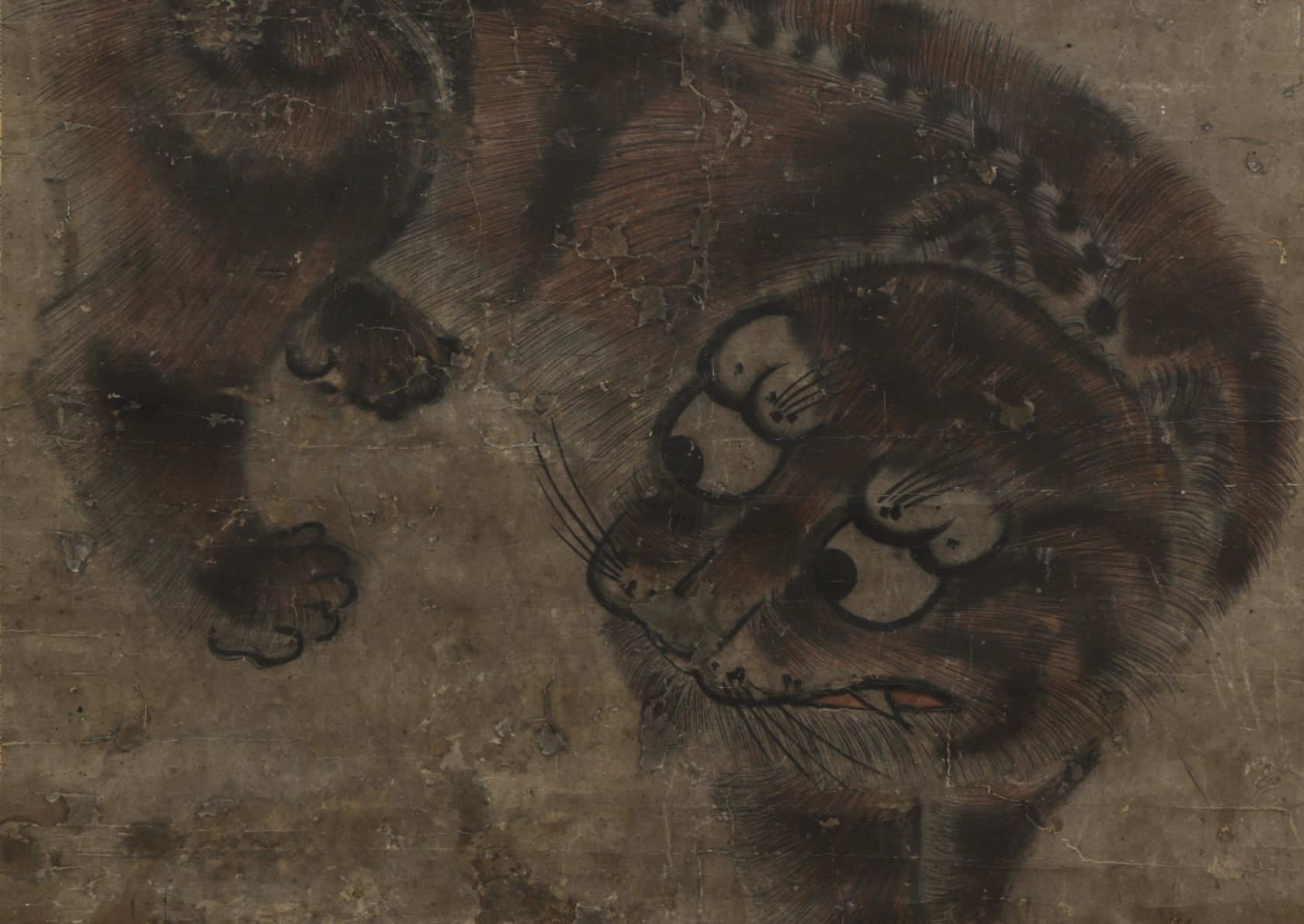 李朝彩色虎画幅 Joseon Dynasty Polychrome Painting of a Tiger